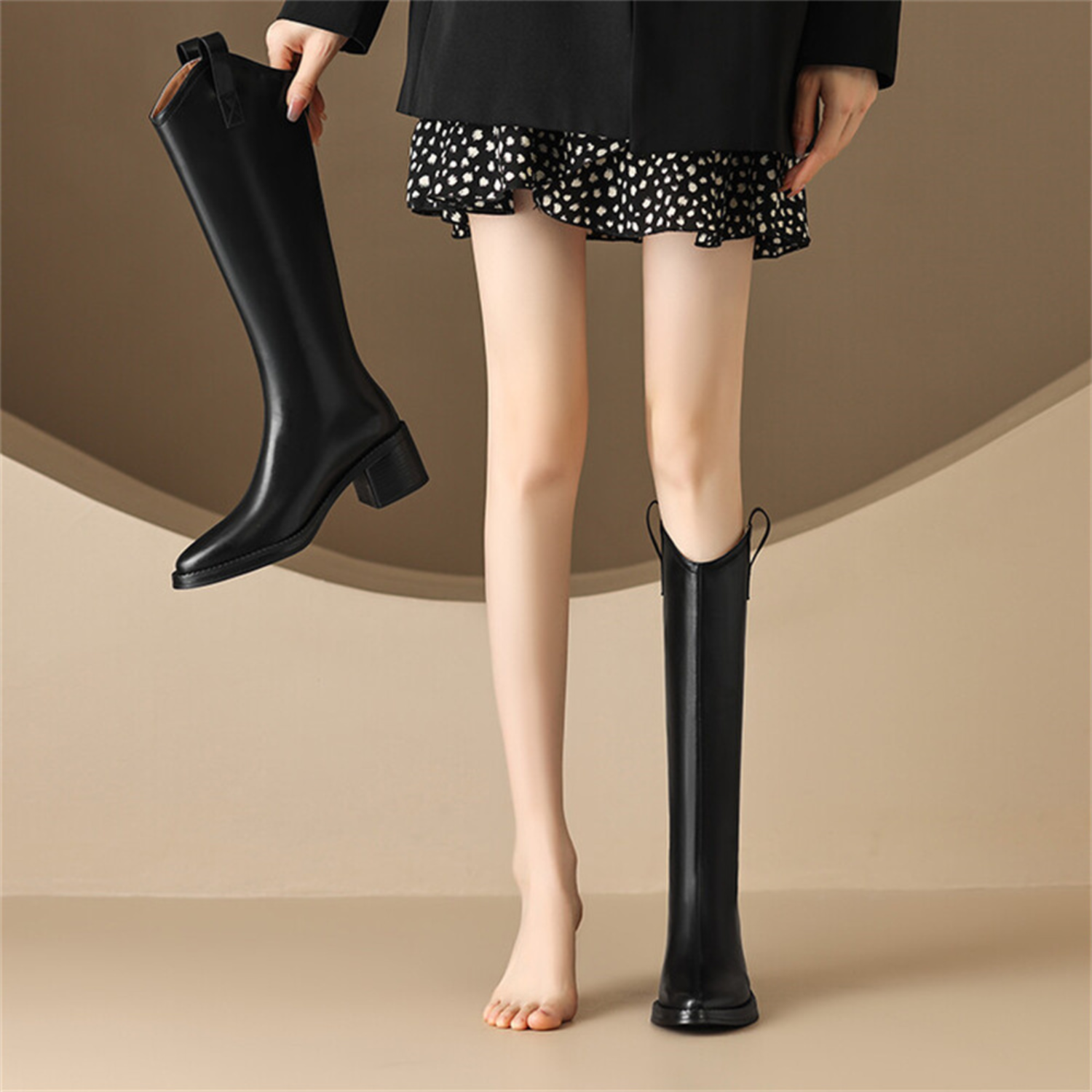 British Classics Block Heel Knee High Rider Boots With Back Zipper