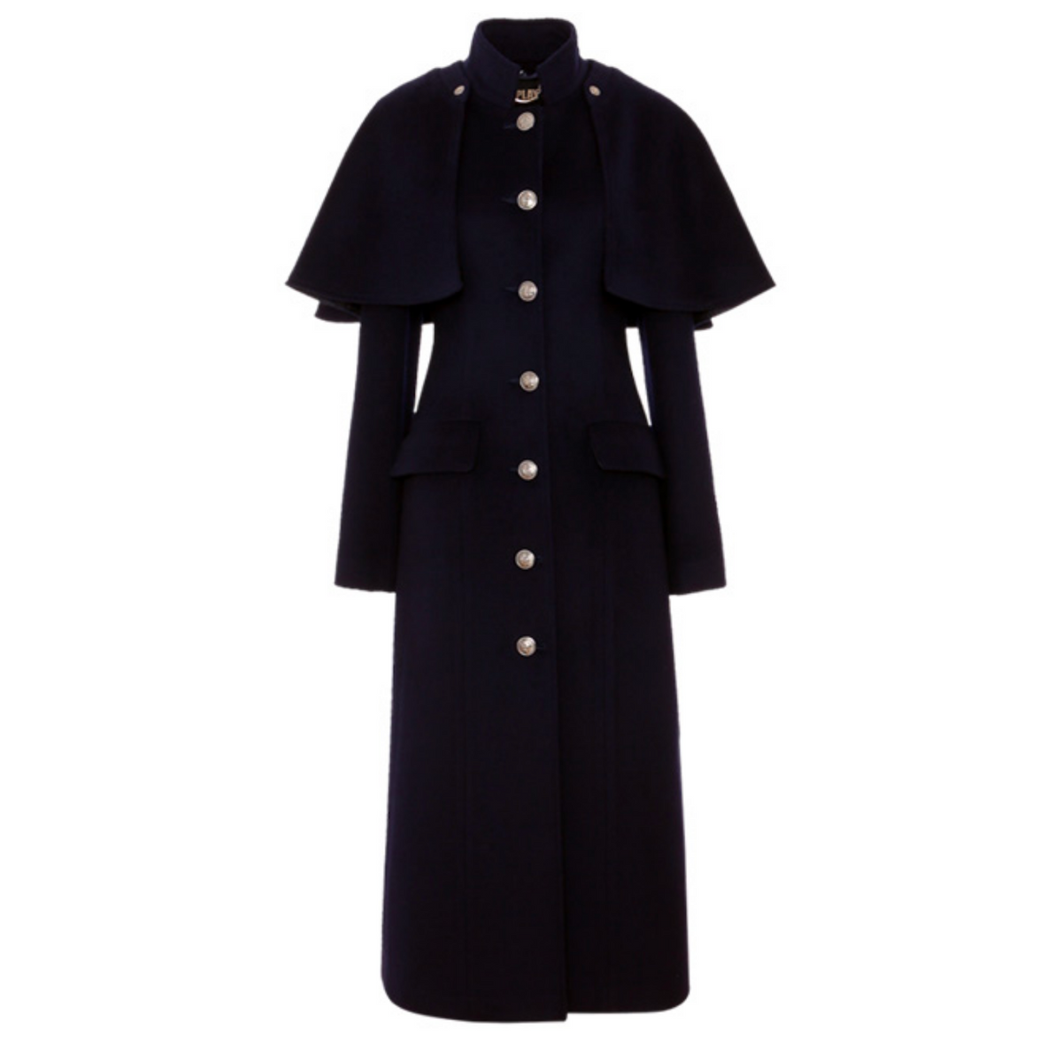 Military Style Long Coat With Removable Cape Navy Zalinah White London