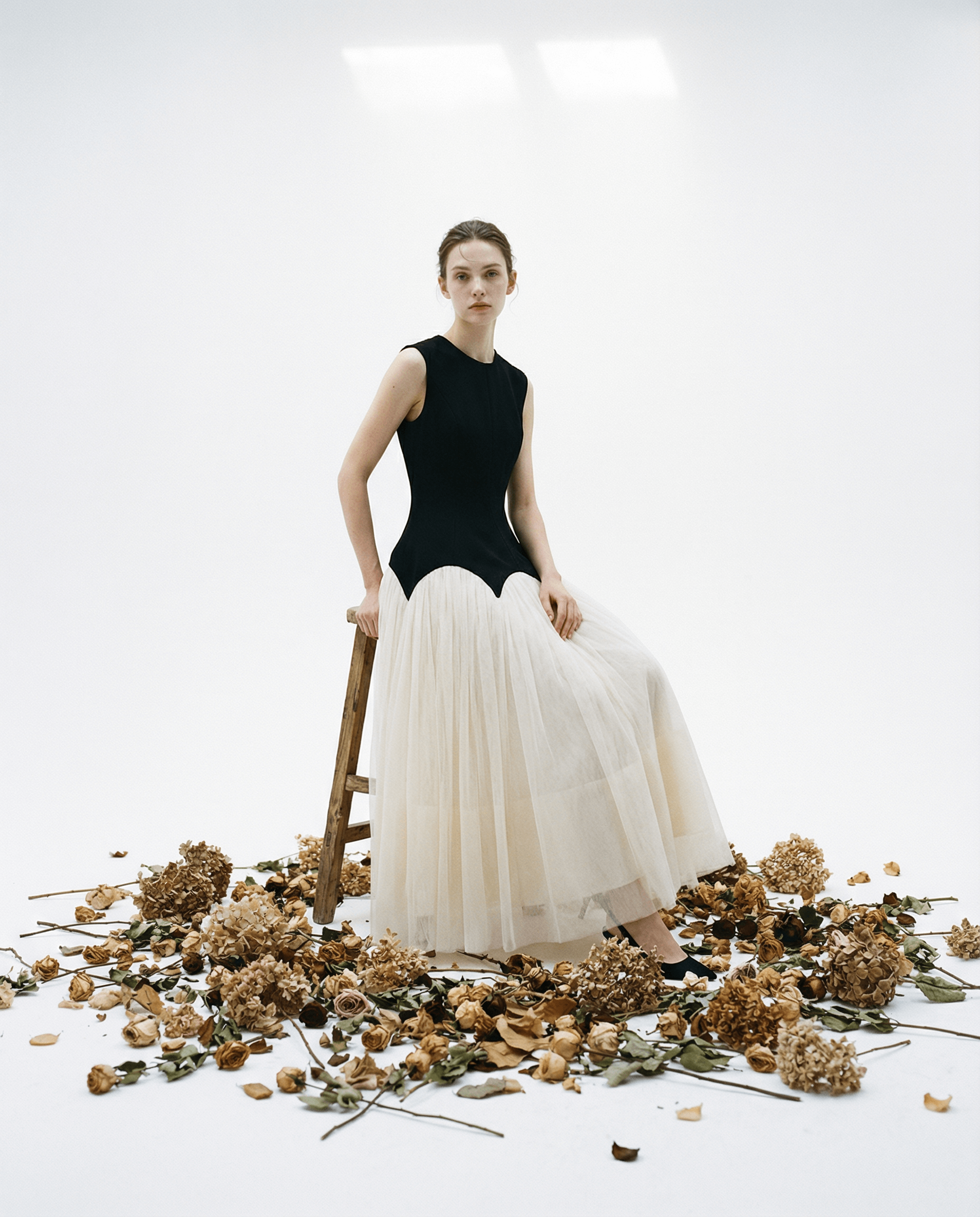 Sleeveless Dress with a Tulle Skirt S / Black