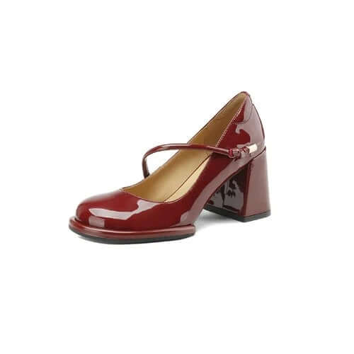 Cherry Red Vintage Square Toe Block Heel Mary Janes – Zalinah