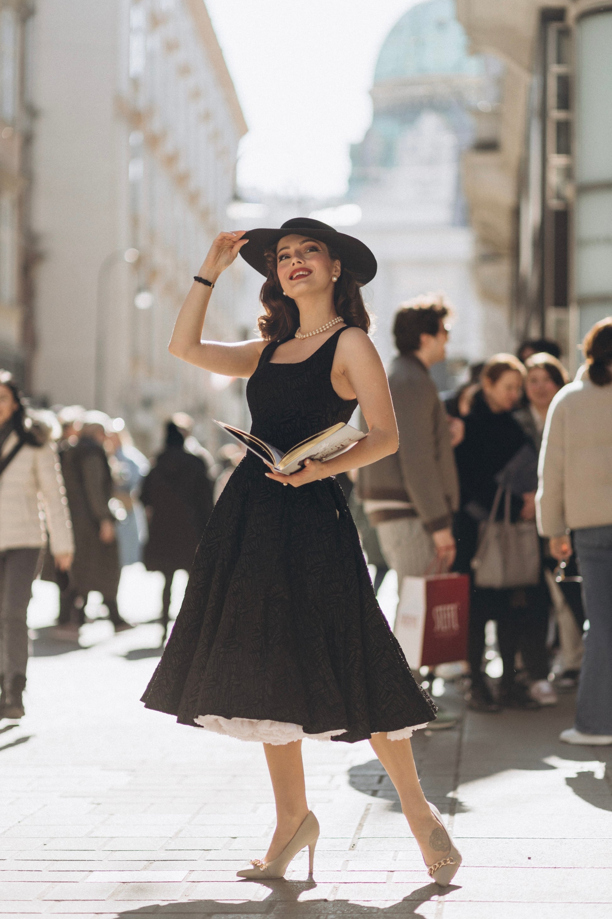 black empire dress Sleeveless Black Skater Midi with Square Neckline - Lera dress snova vintage