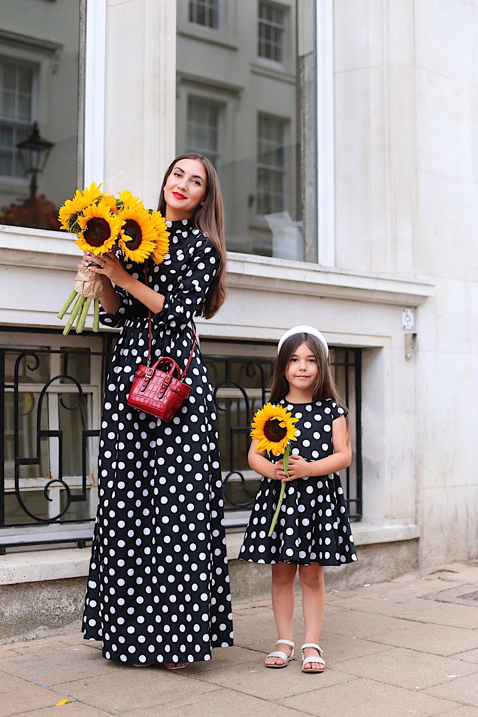 Black and White Polka Dot Maxi with Long Sleeves - Monique