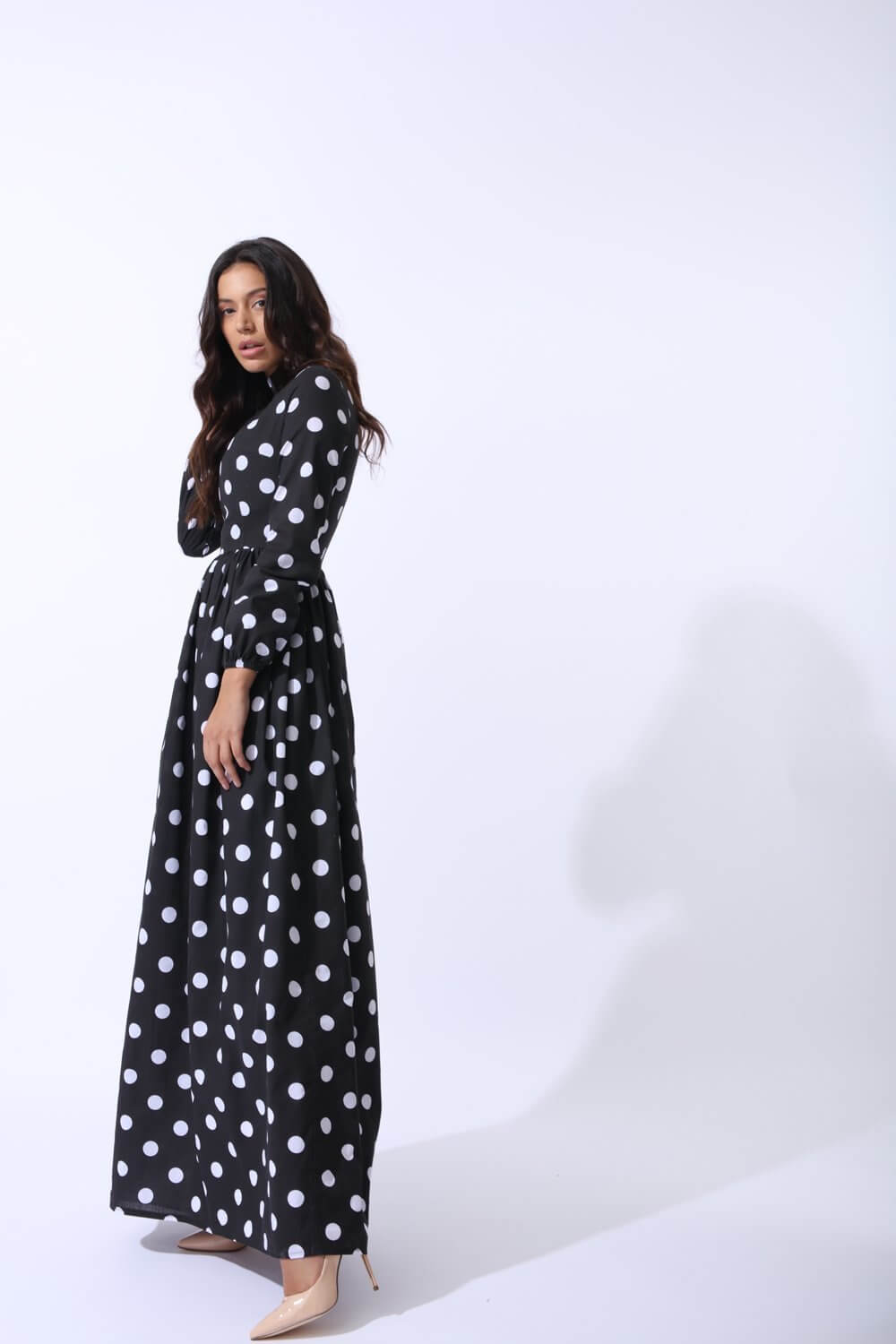 Black and White Polka Dot Maxi with Long Sleeves - Monique Cotton Dres Zalinah White London Black and White Polka Dot Maxi with Long Sleeves - Monique Cotton Dres Zalinah White London