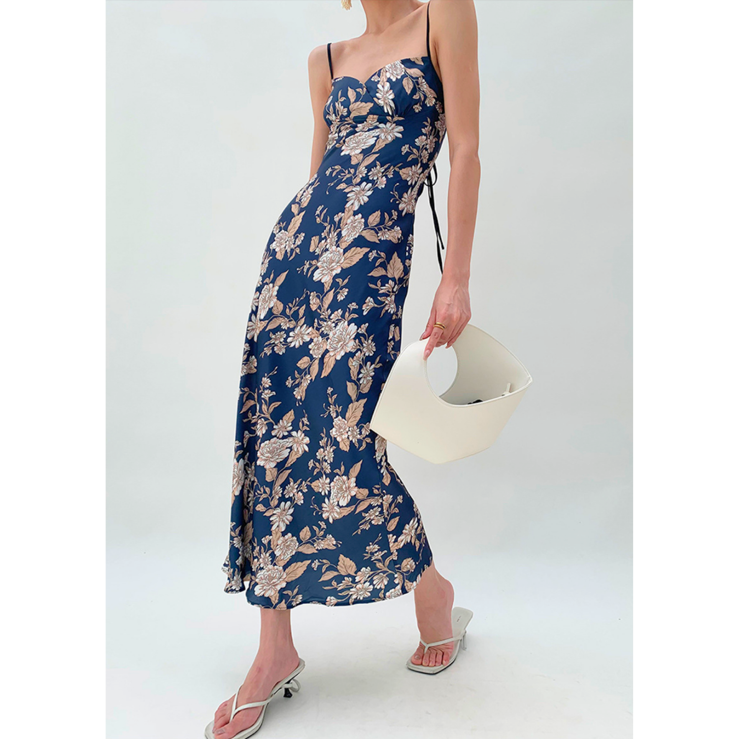Printed Silken Camisole Dress - Navy Almond