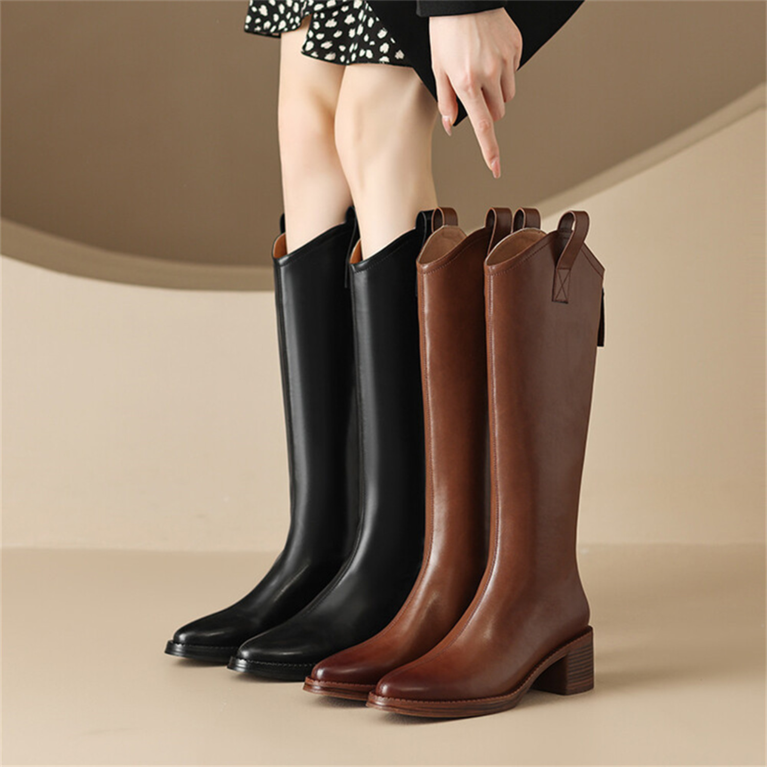 Meotina INS Women Genuine Leather Riding Boots Med Heel Round Toe Shoes  Thick Heel Knee High Boots Lady Autumn Winter 42 Brown