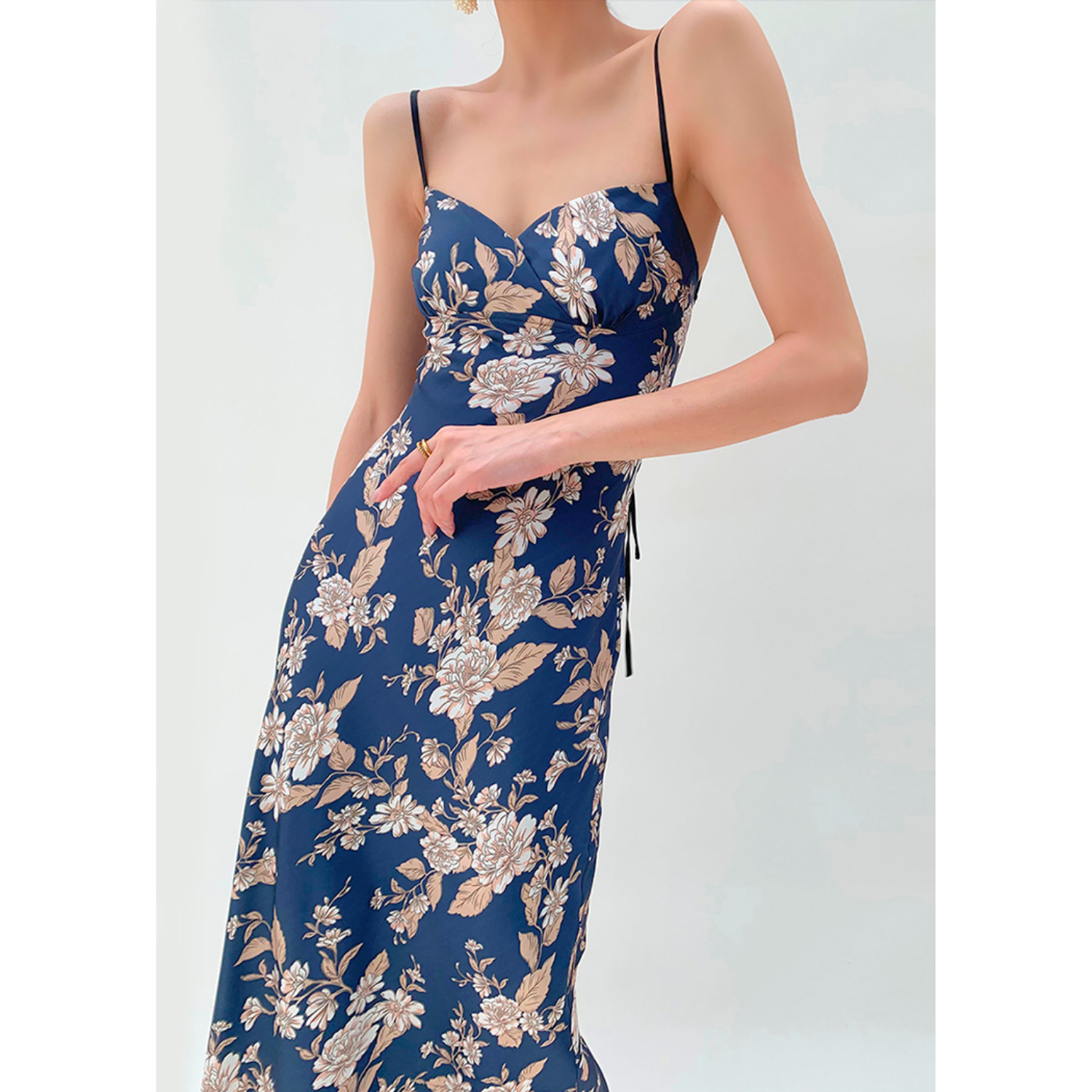 Printed Silken Camisole Dress - Navy Almond