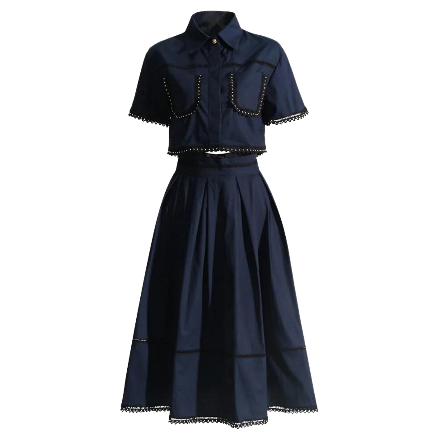 Navy blue skirt and white deals top