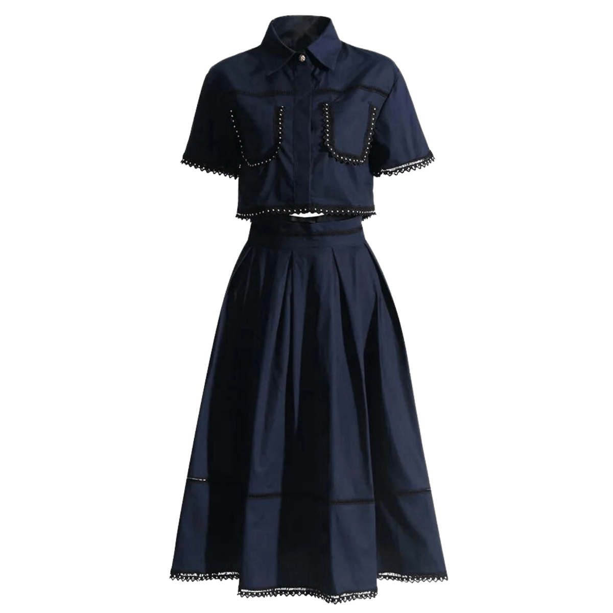Skater Skirt with Cropped Shirt Set Navy Blue