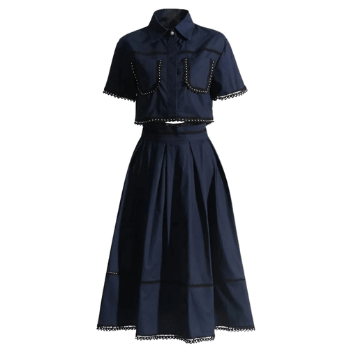 Skater Skirt with Cropped Shirt Set Navy Blue
