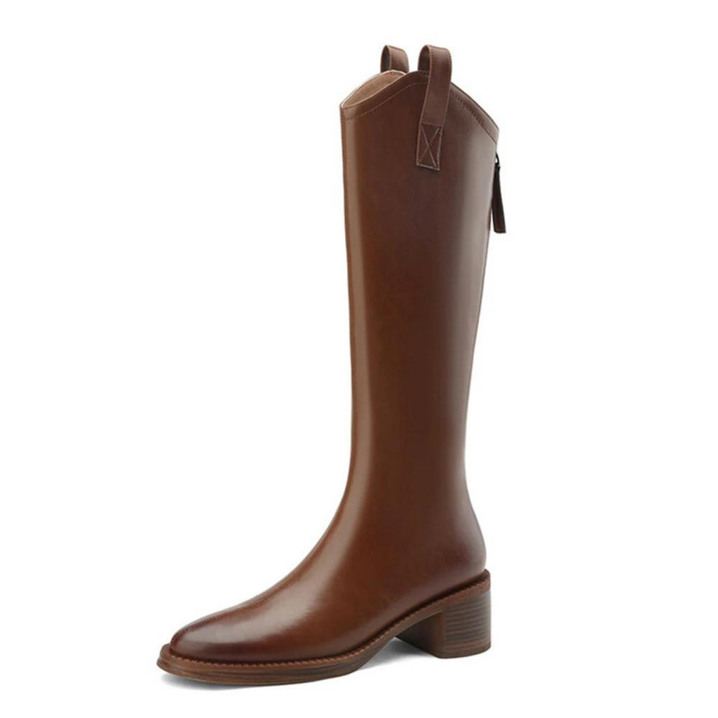 British Classics Block Heel Knee High Rider Boots With Back Zipper