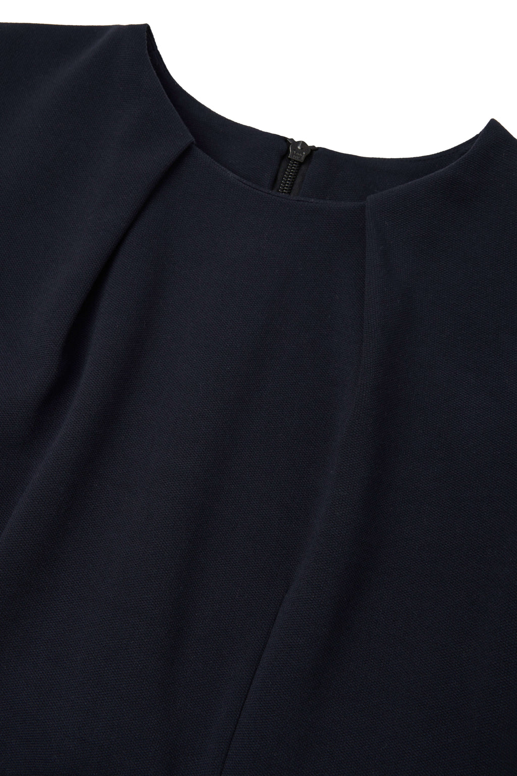 Fit and Flare Dress – Pleated Neckline & Short Sleeves in Ponte Piqué