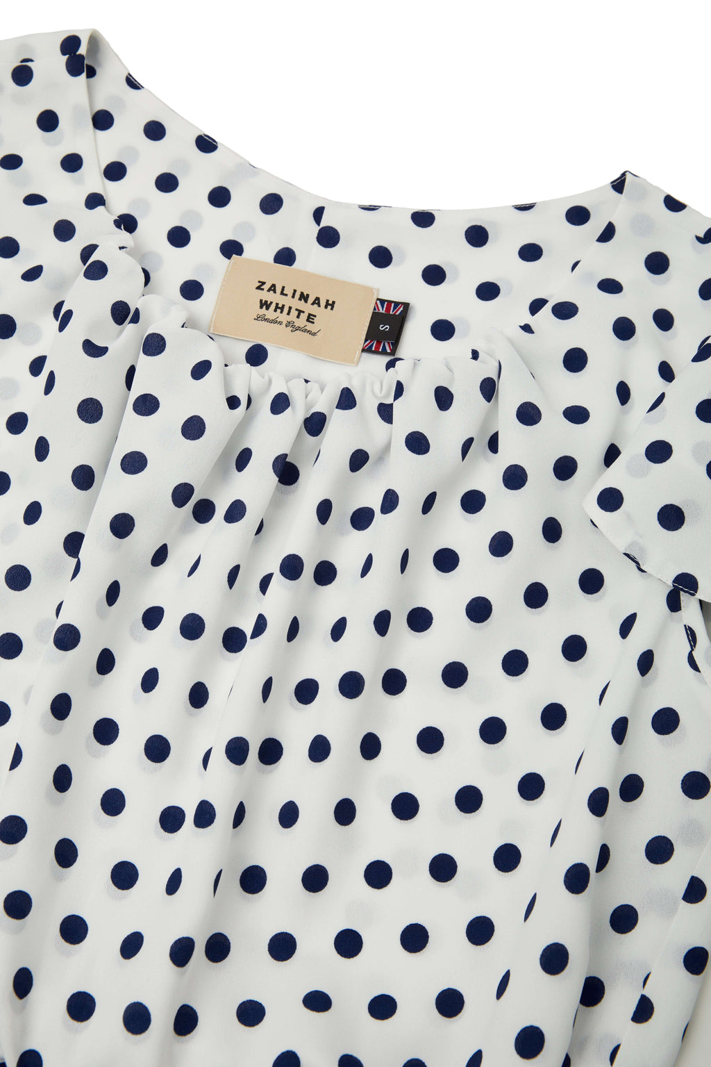 Navy & White Polka Dot Fit and Flare Dress with Flared Cap Sleeves - Crepe de Chine 