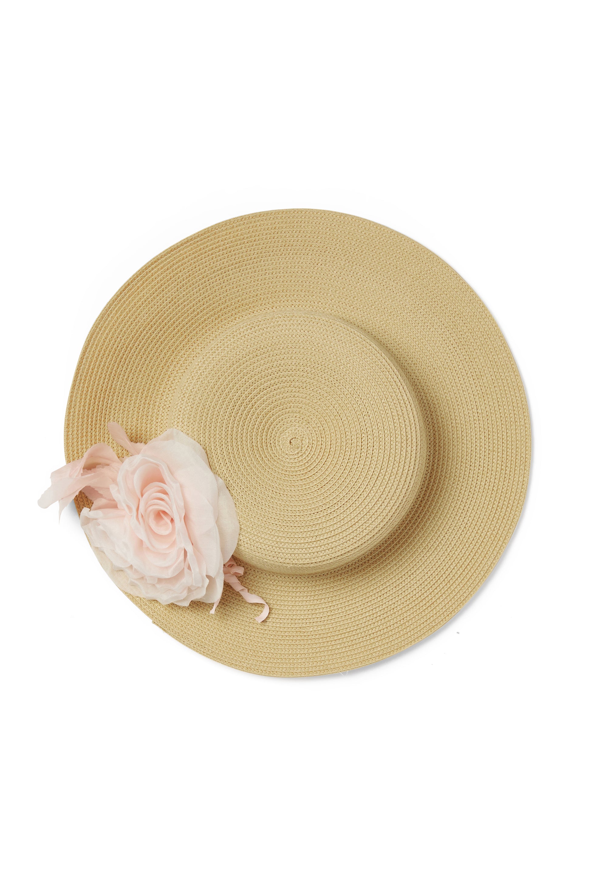 Small Brim Boater Hat with Triple Silk Flower and Fitted Elastic
