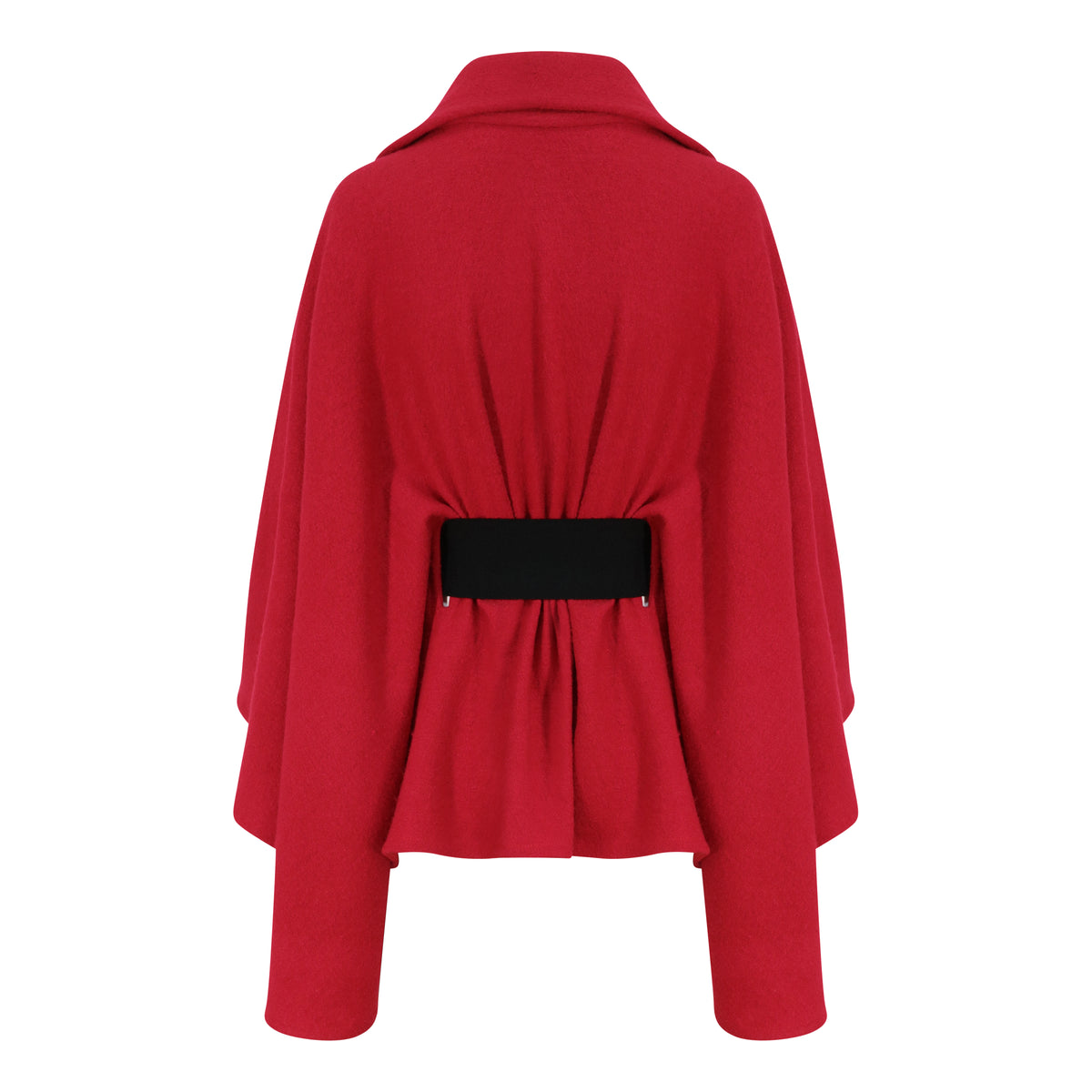 Wool Cape Coat With Elastic Bow Belt in Red