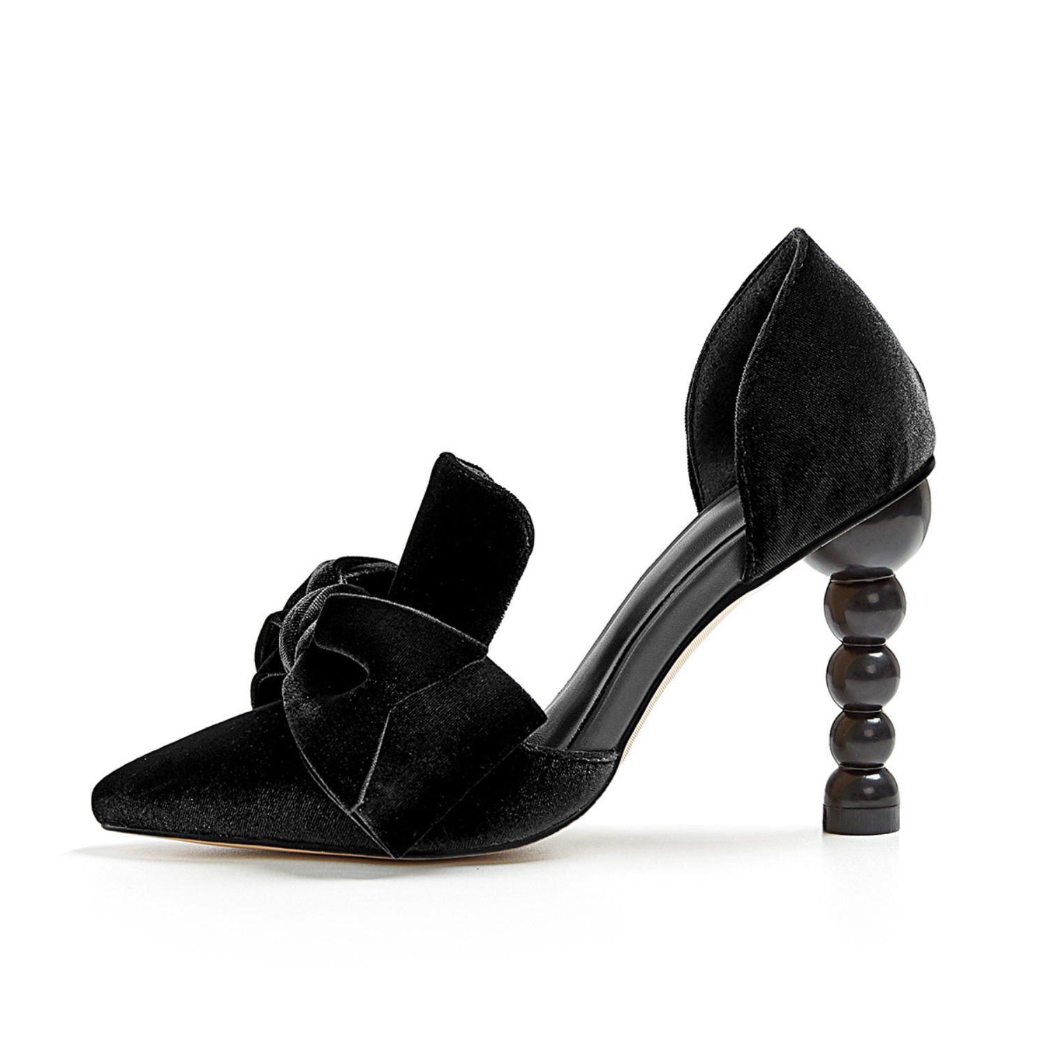 حذاء نانت سهل الارتداء من المخمل الفرنسي مع ربطة عنق - أسود نوار