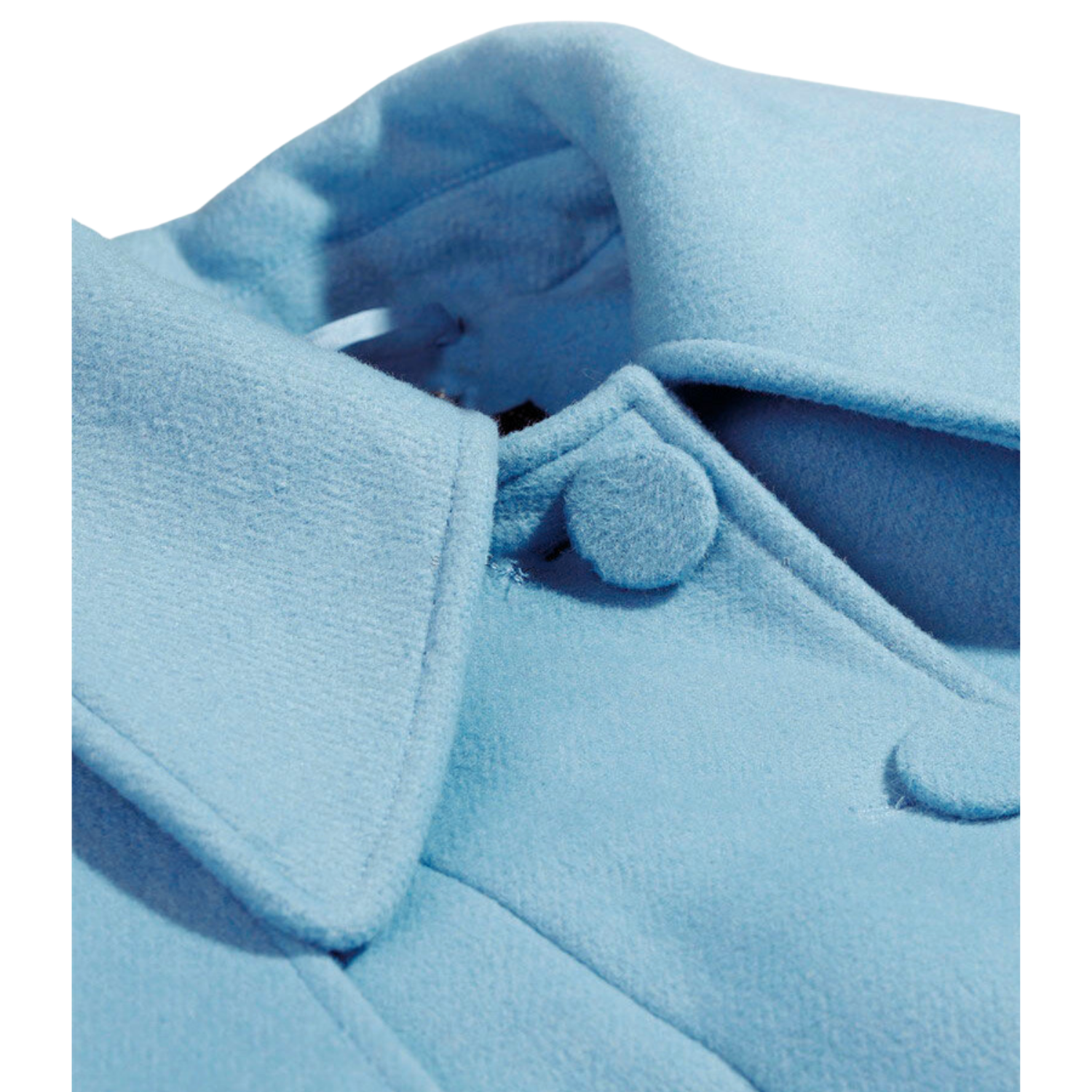 معطف من الصوف باللون الأزرق الفاتح متوسط ​​الطول مع حزام للرأس قابل للإزالة وياقة عالية