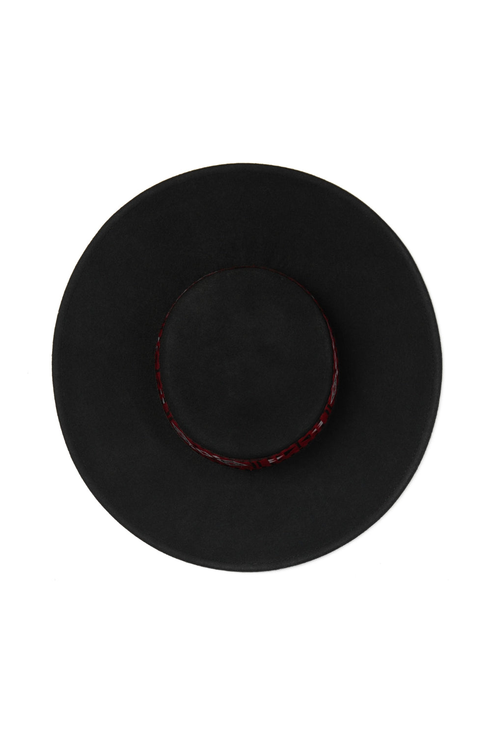 Wide Brim Flat Top Fedora Hat Wool with Armenian Ribbon - Black 