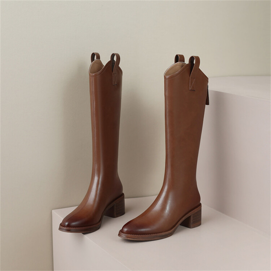 British Classics Block Heel Knee High Rider Boots With Back Zipper