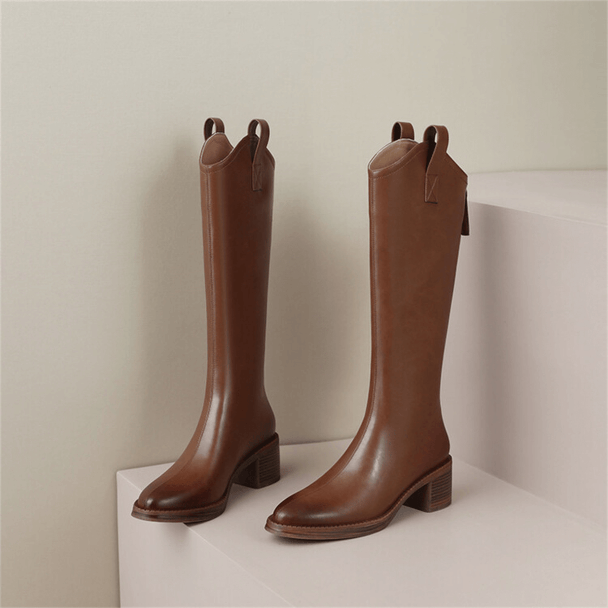 British Classics Block Heel Knee High Rider Boots With Back Zipper