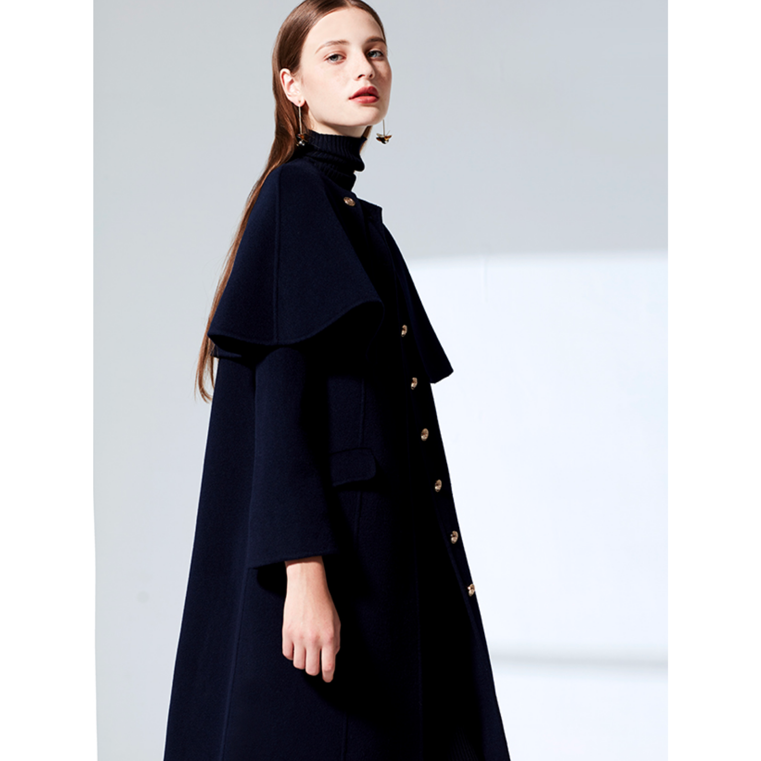 Zalinah White Military Style Long Coat With Removable Cape - Navy