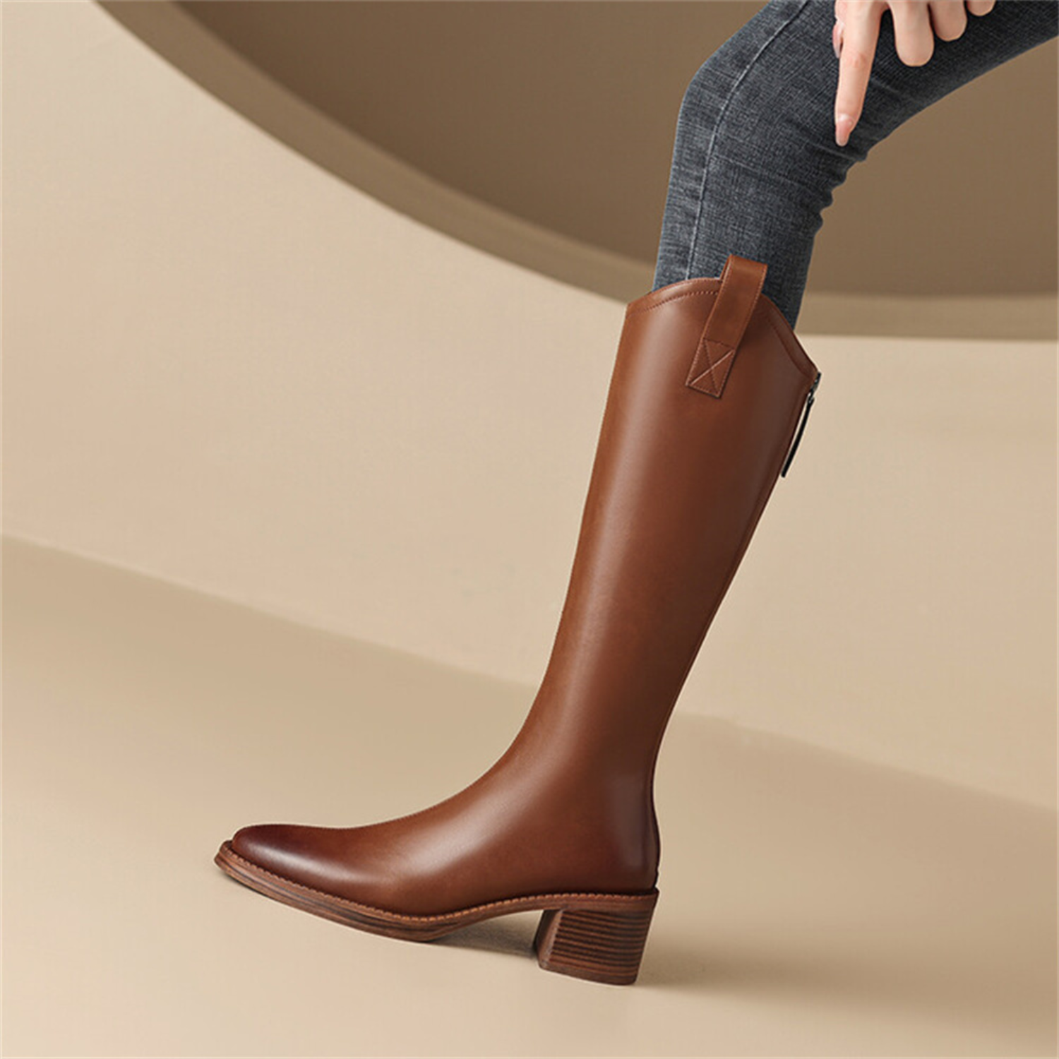 British Classics Block Heel Knee High Rider Boots With Back Zipper