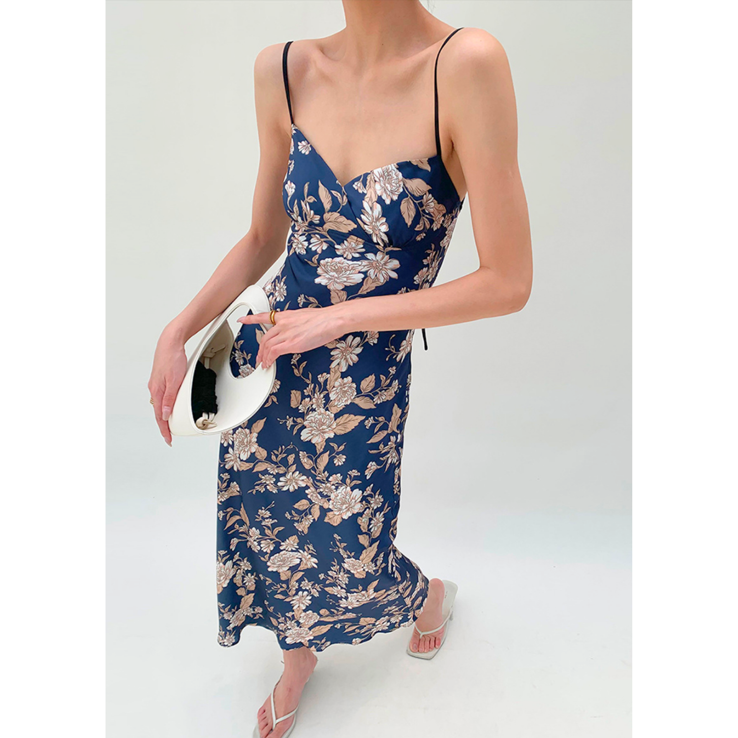 Printed Silken Camisole Dress - Navy Almond – Zalinah White