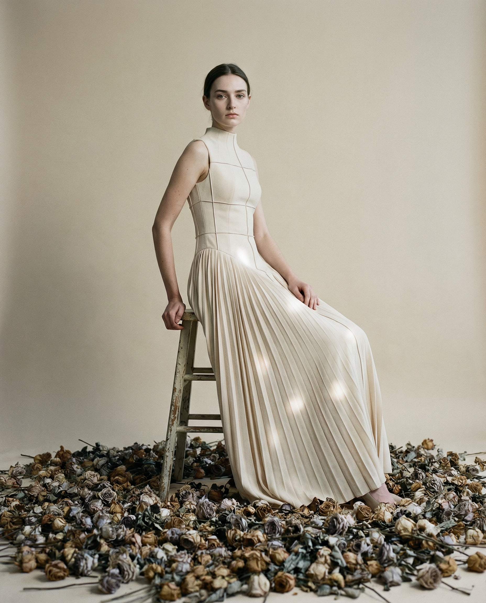 Ärmelloses Midikleid mit Rundhalsausschnitt und Faltenrock