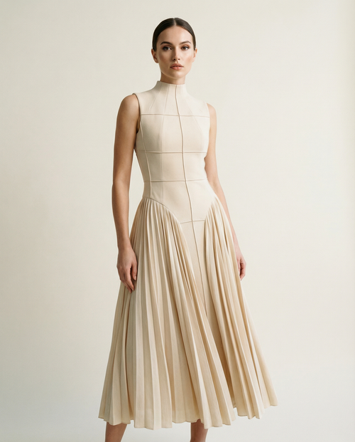 Ärmelloses Midikleid mit Rundhalsausschnitt und Faltenrock