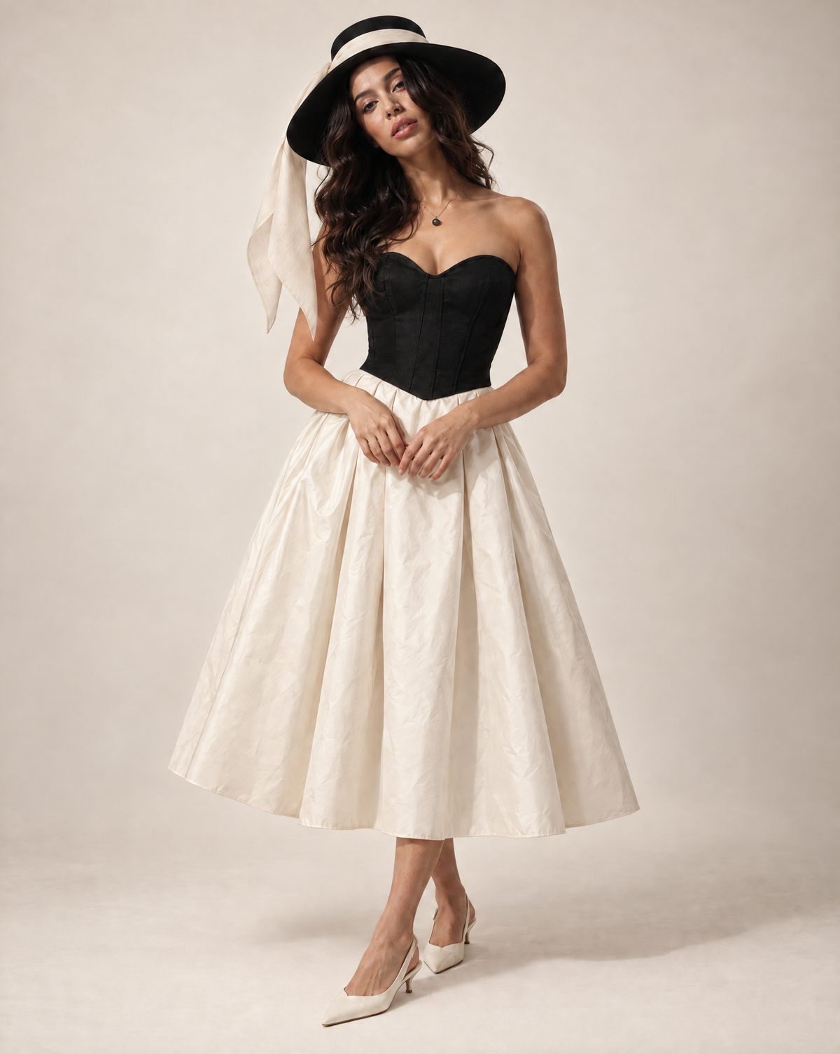 Audrey-Inspired Black Wide Brim Felt Hat with Removable Sash