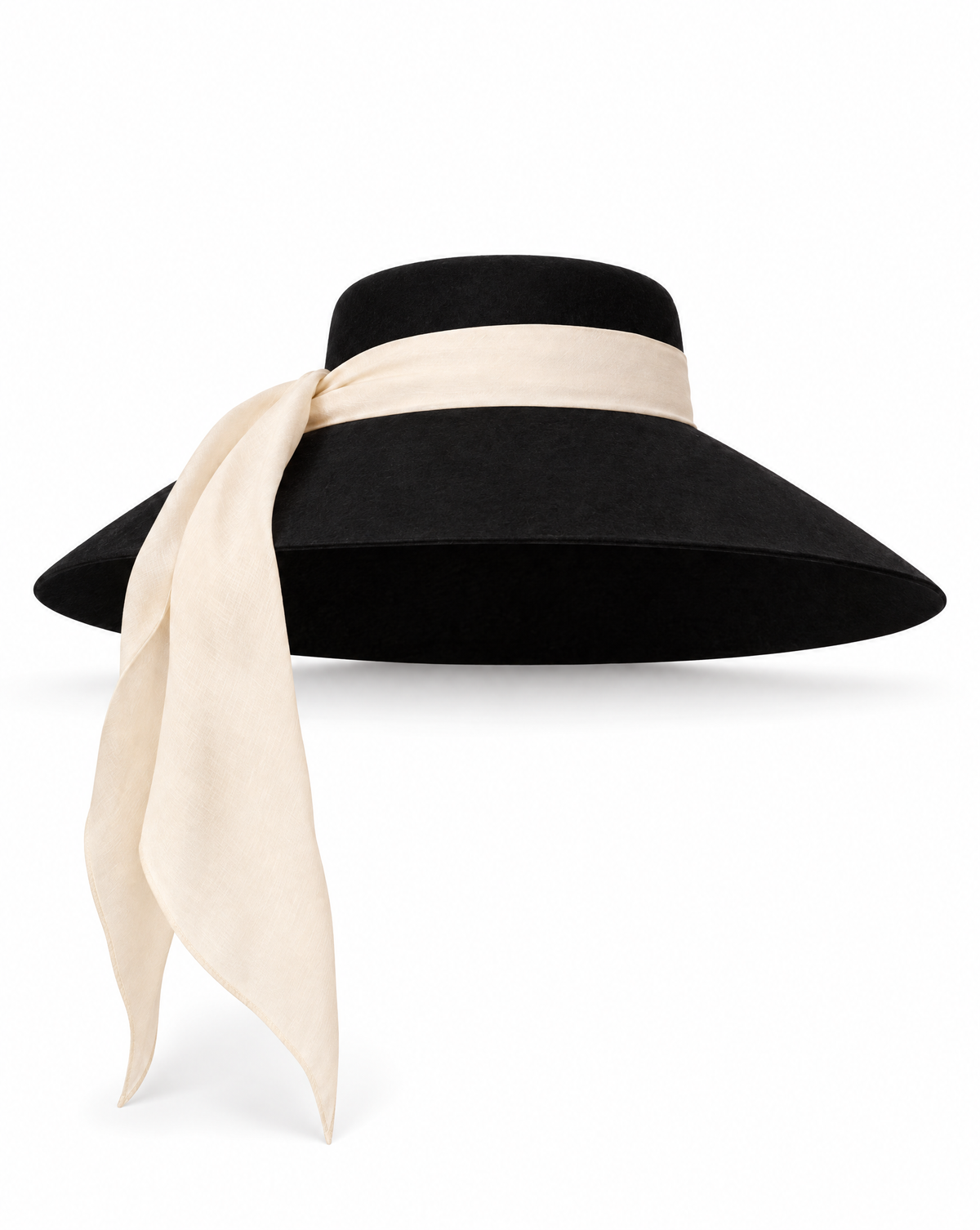 Audrey-Inspired Black Wide Brim Felt Hat with Removable Sash
