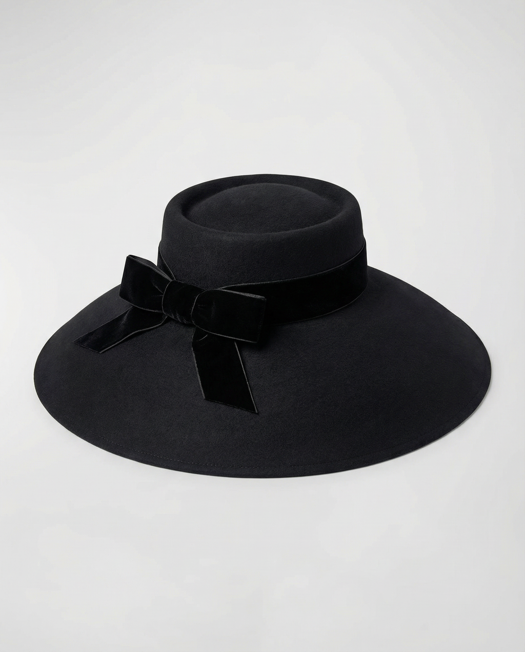 Audrey-Inspired Black Wide Brim Felt Hat with Bow
