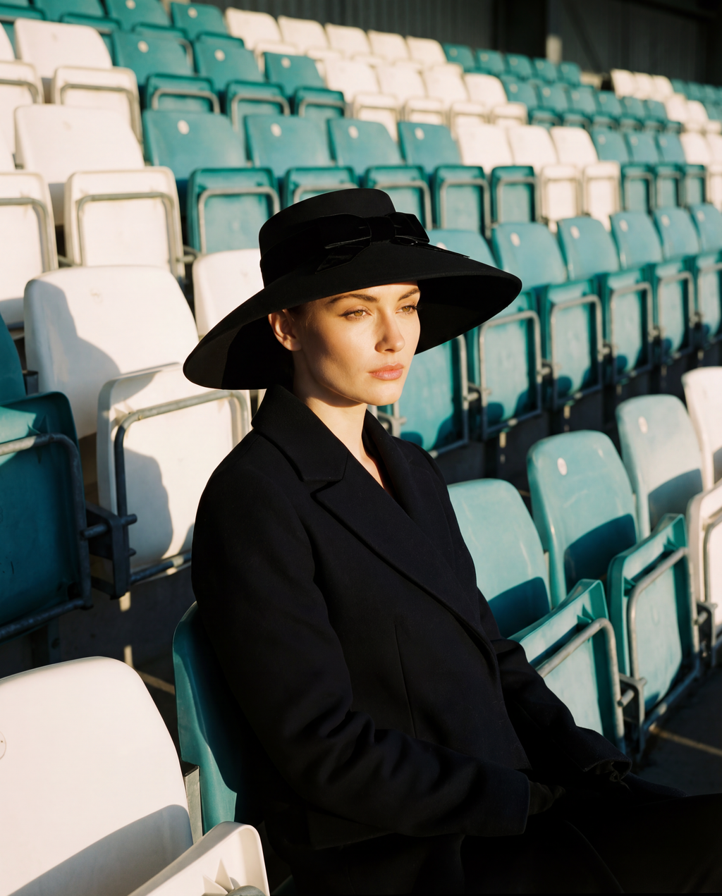 Audrey-Inspired Black Wide Brim Felt Hat with Bow