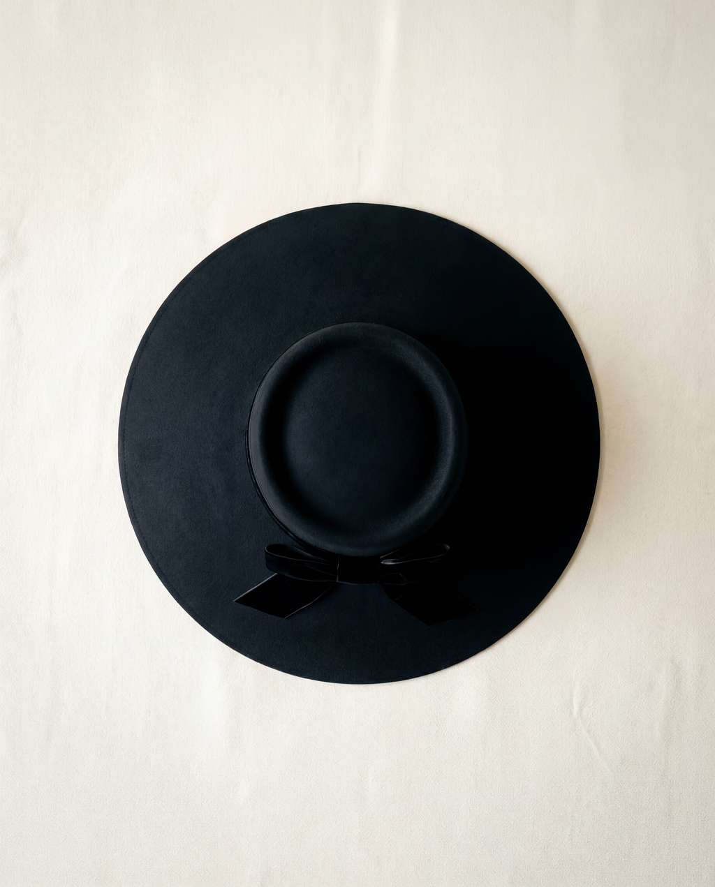 Audrey-Inspired Black Wide Brim Felt Hat with Bow
