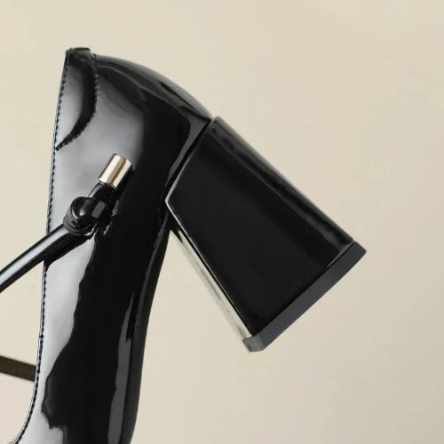 Black Vintage Square Toe Block Heel Mary Janes