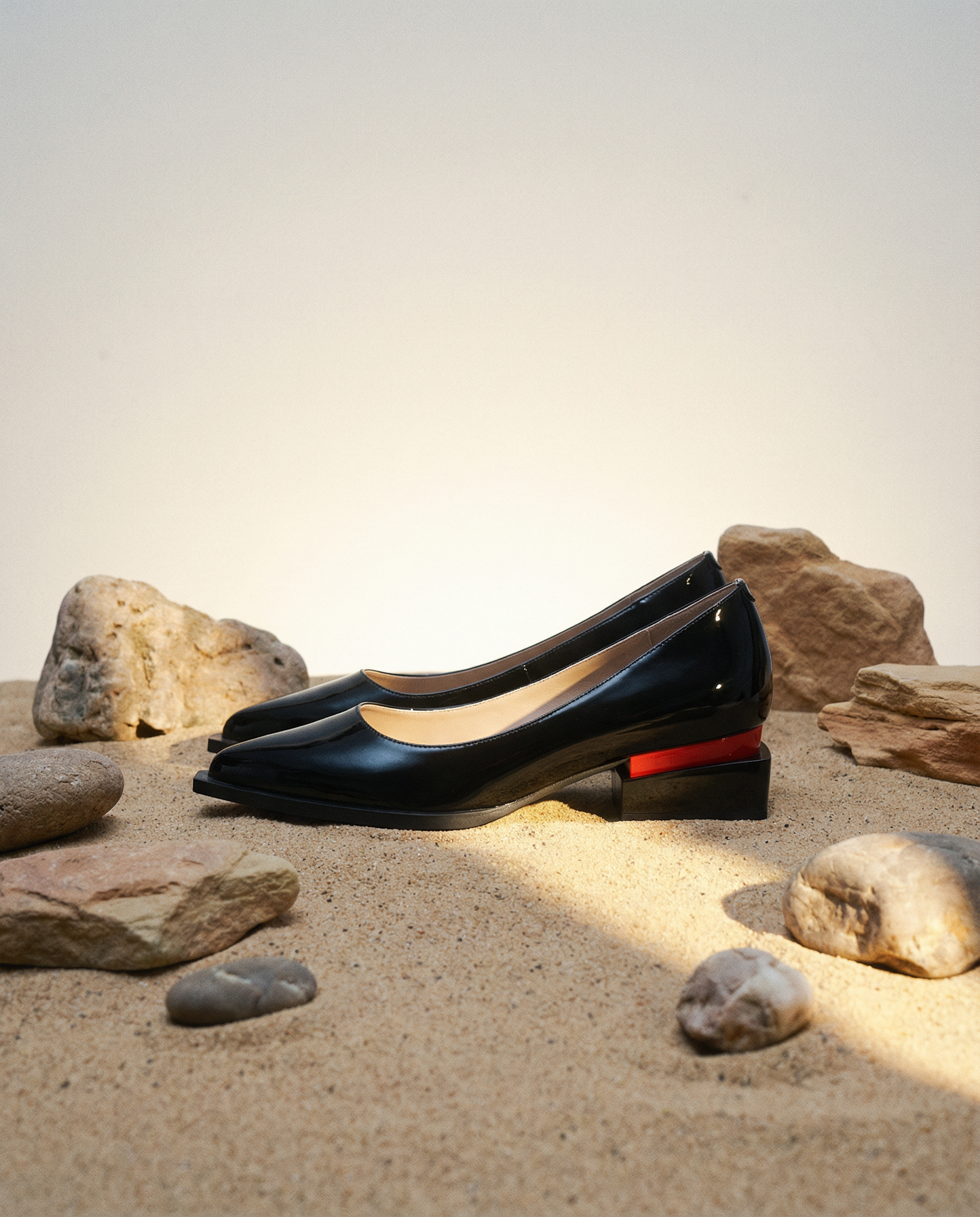 Patent Leather Low-Heel Pumps with Sculptural Block Heel