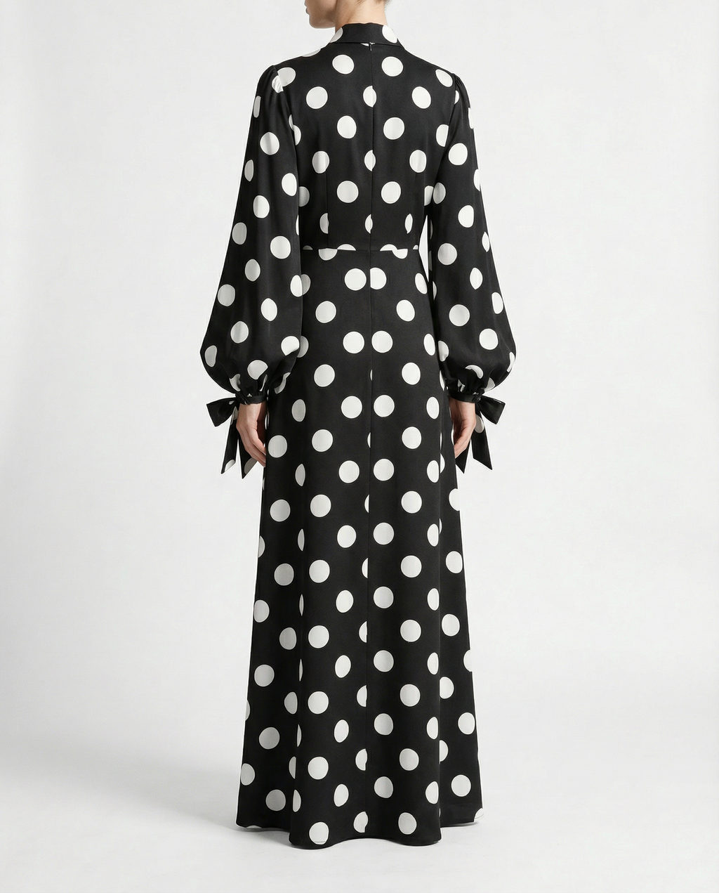 Polka-Dot Silk Maxi Dress with Pussy-Bow Neck