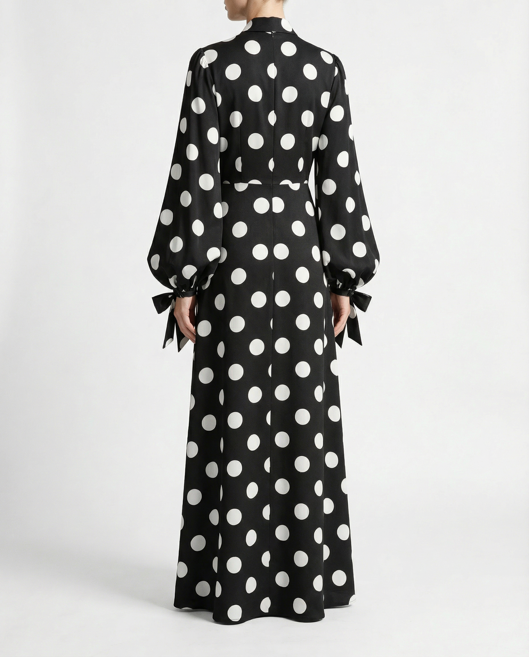 Polka-Dot Silk Maxi Dress with Pussy-Bow Neck