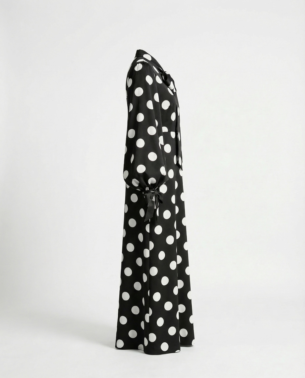 Polka-Dot Silk Maxi Dress with Pussy-Bow Neck