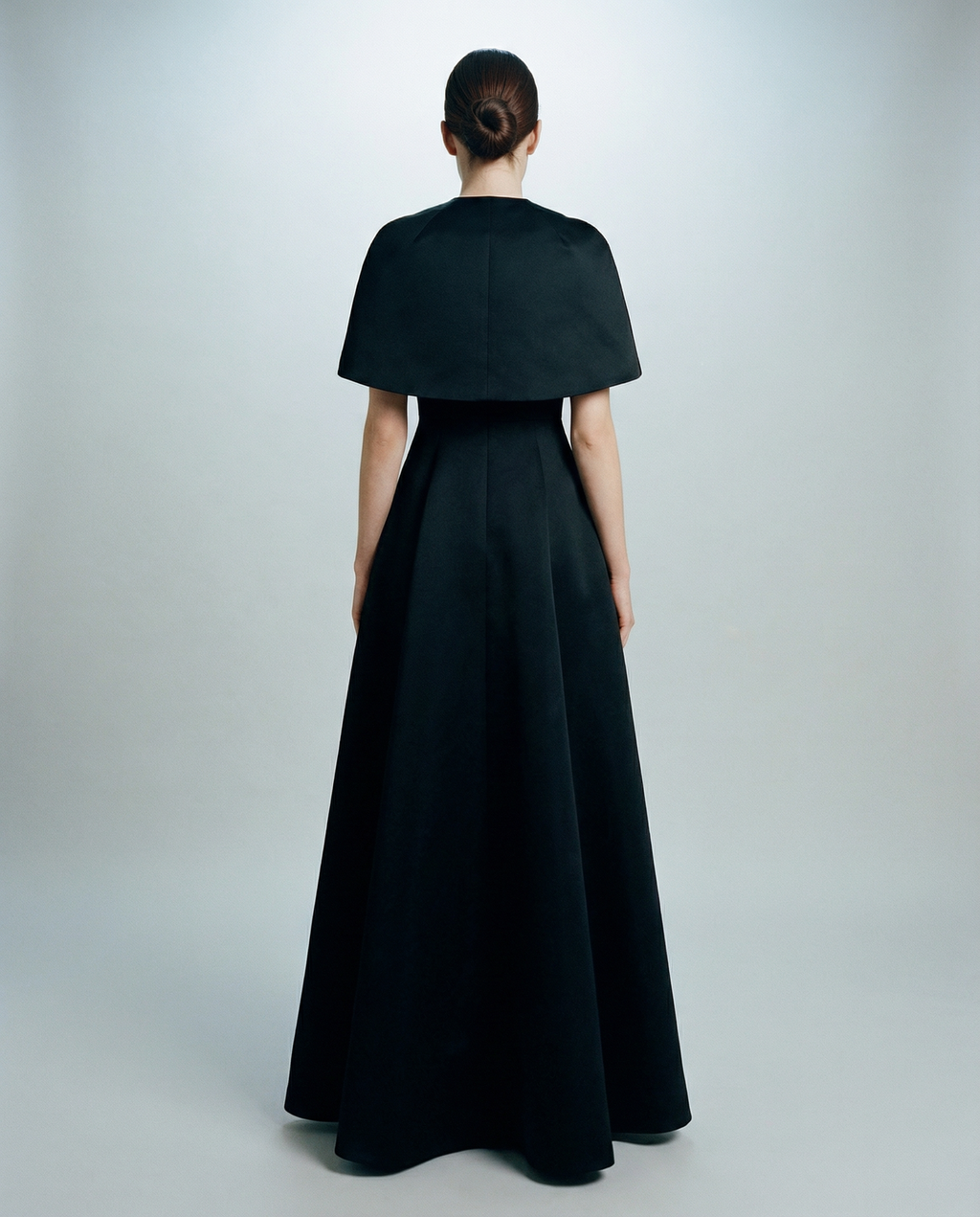 Black Silk Sculptural Cape Evening Dress