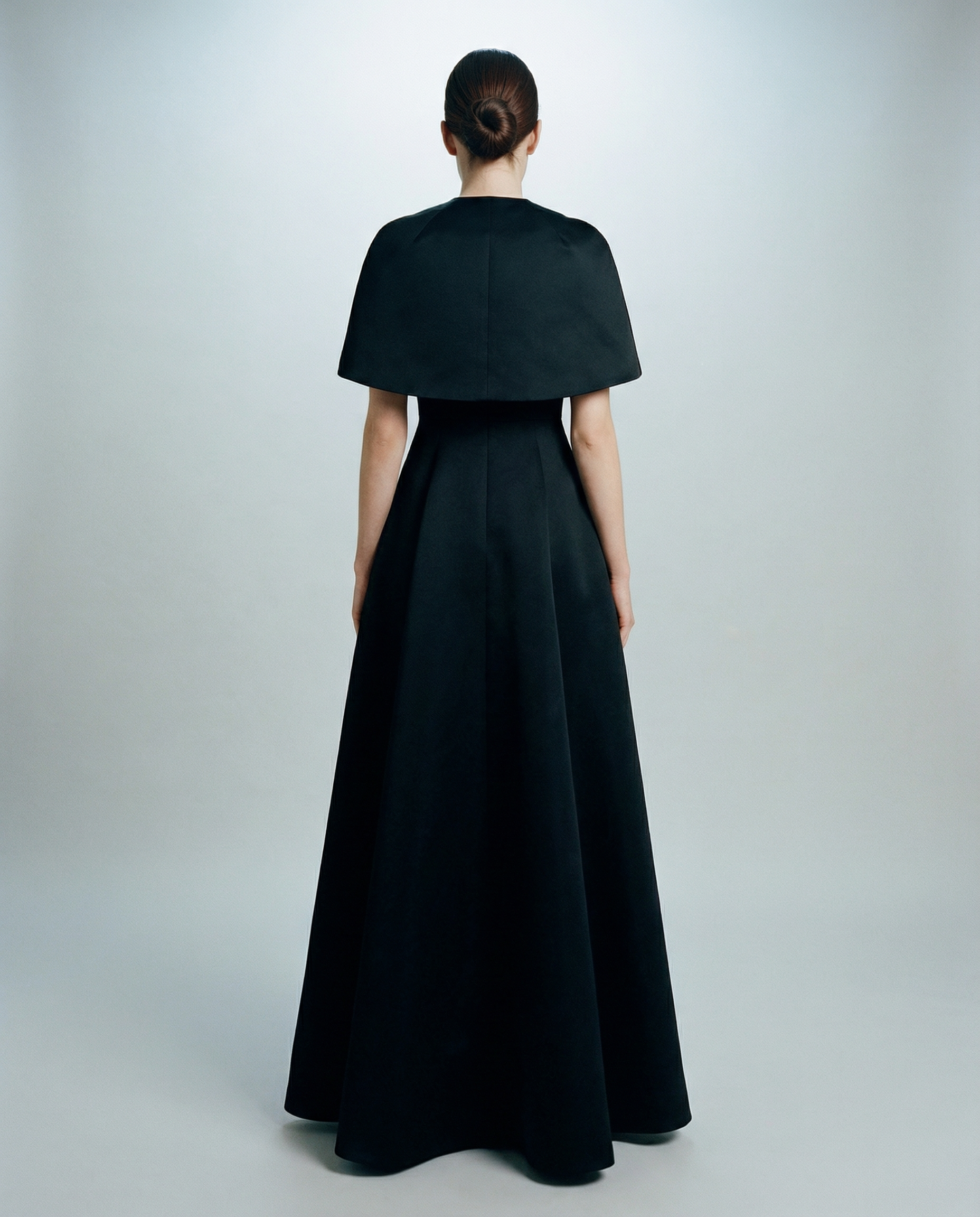 Black Silk Sculptural Cape Evening Dress