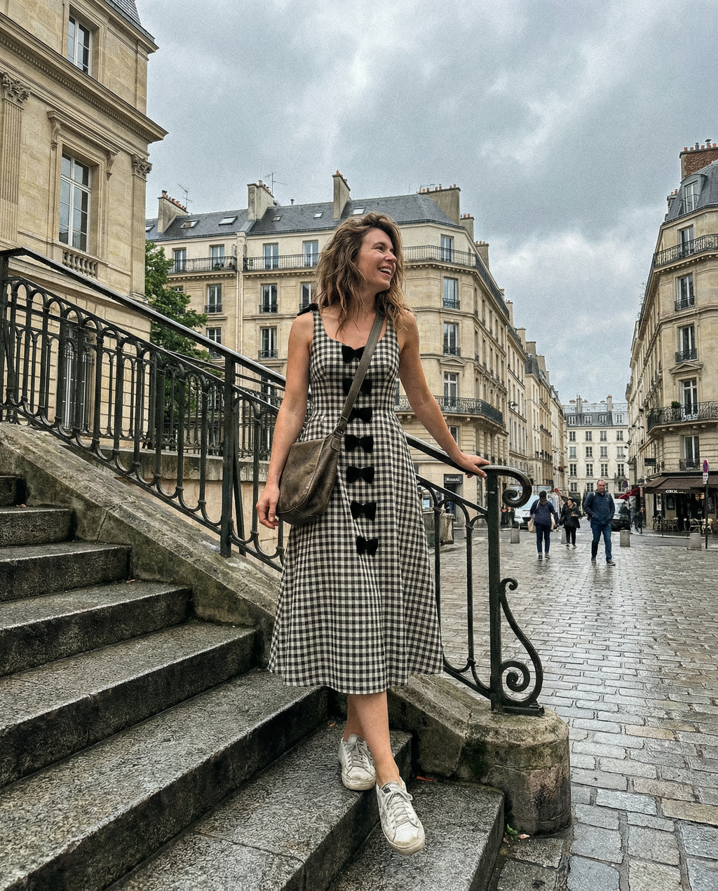 Bow-Detailed Gingham Cotton Midaxi Dress