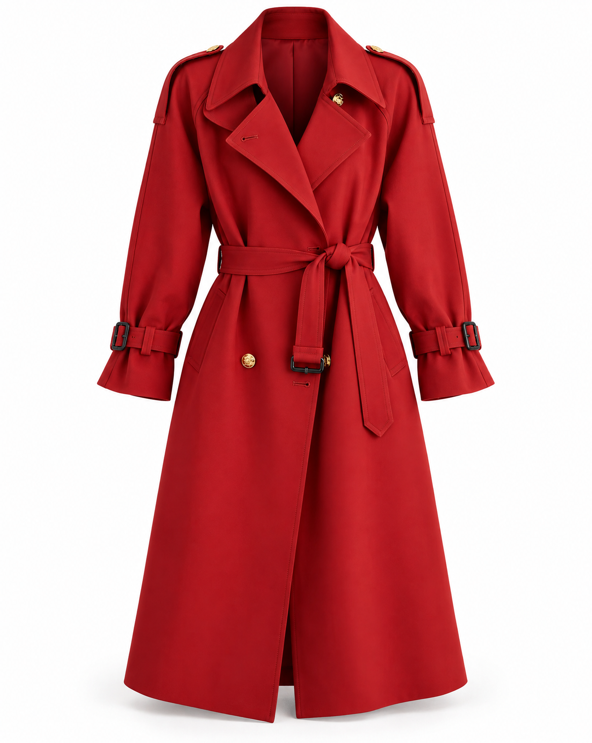 Cotton Twill Trench Coat – Crimson Red