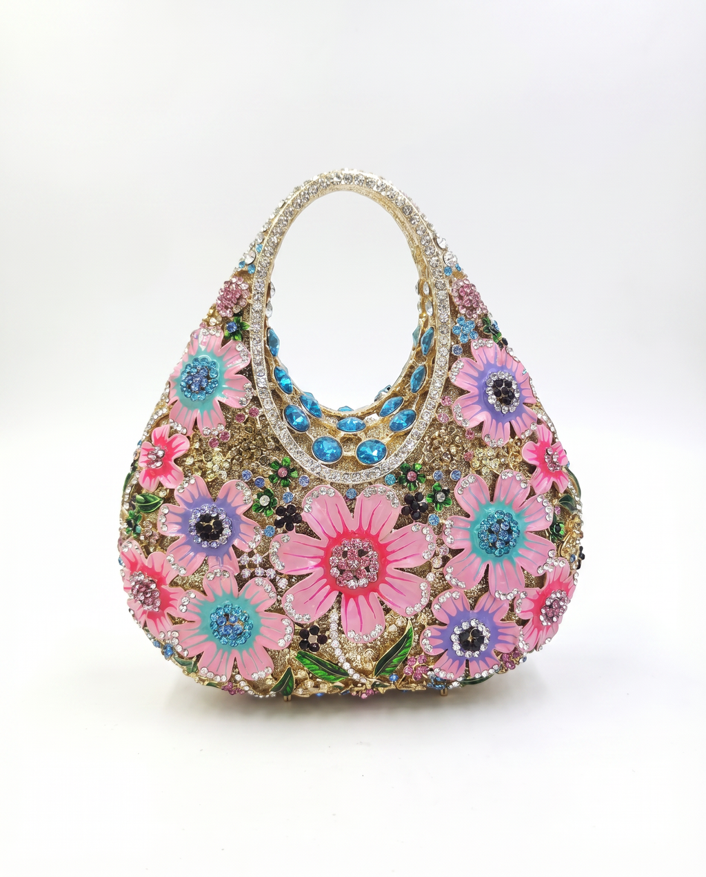 Crystal Floral Evening Handbag - Pink