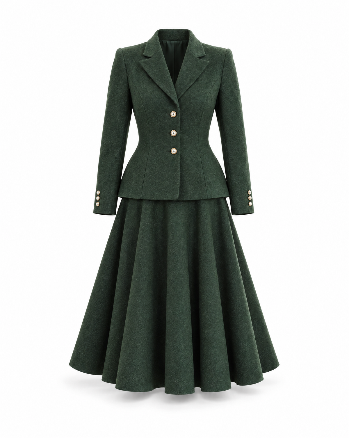 Forest Green Wool New Look Jacket & Midi Skirt Suit