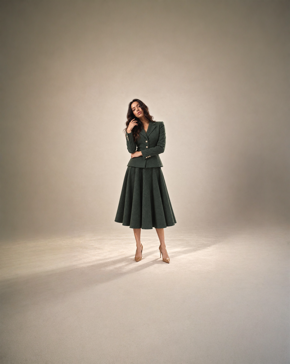 Forest Green Wool New Look Jacket & Midi Skirt Suit