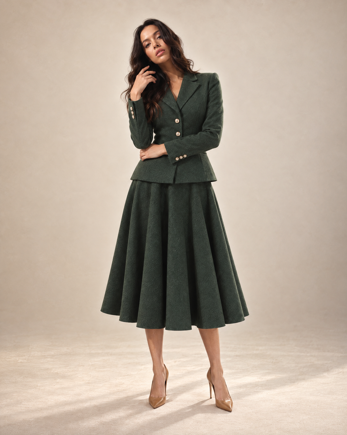 Forest Green Wool New Look Jacket & Midi Skirt Suit