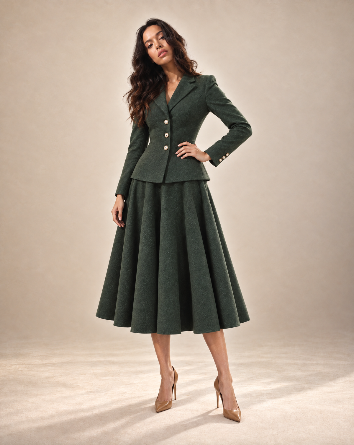 Forest Green Wool New Look Jacket & Midi Skirt Suit