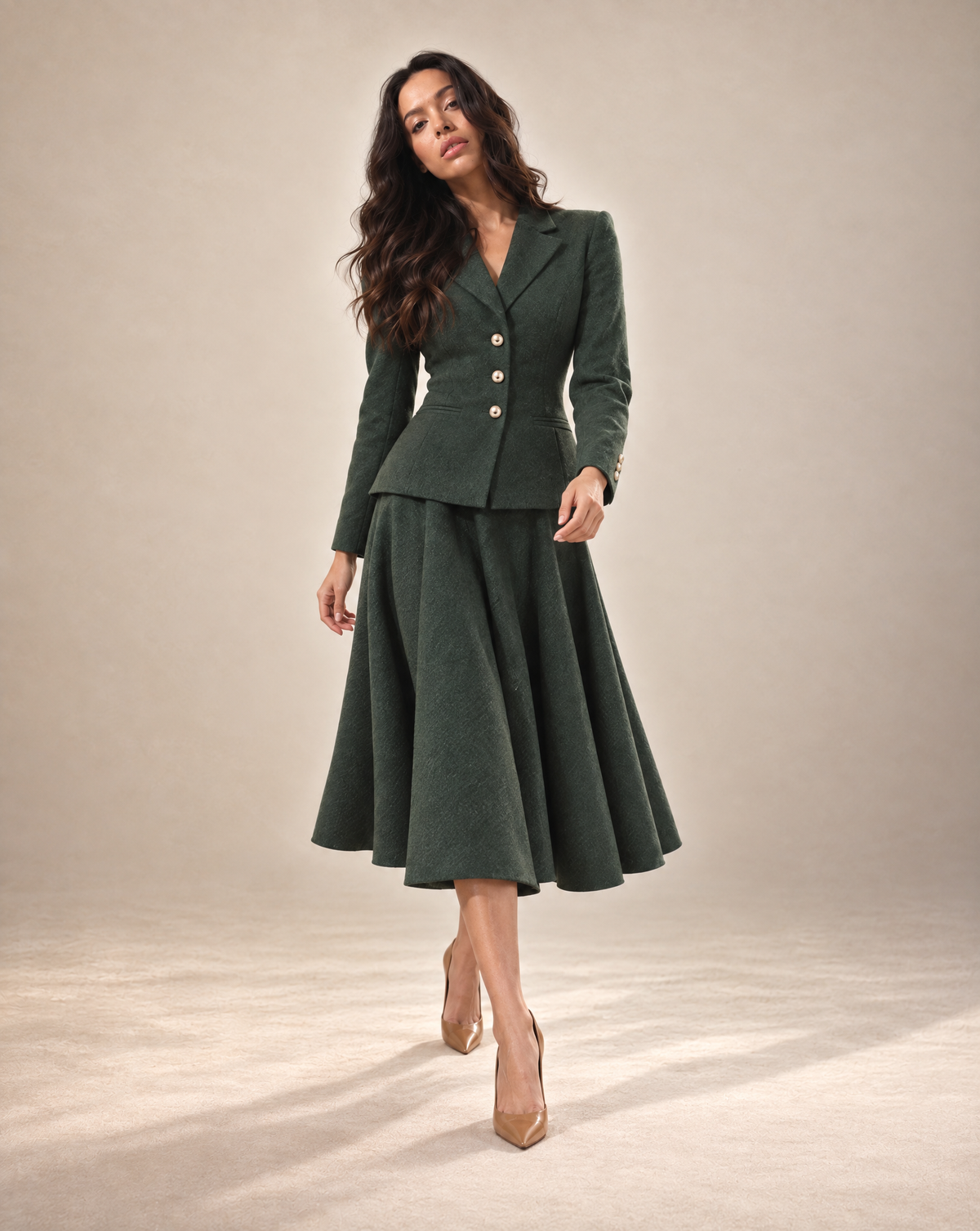Forest Green Wool New Look Jacket & Midi Skirt Suit
