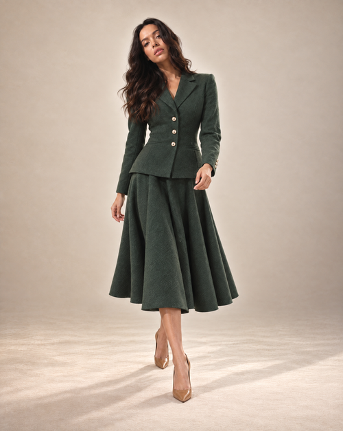 Forest Green Wool New Look Jacket & Midi Skirt Suit