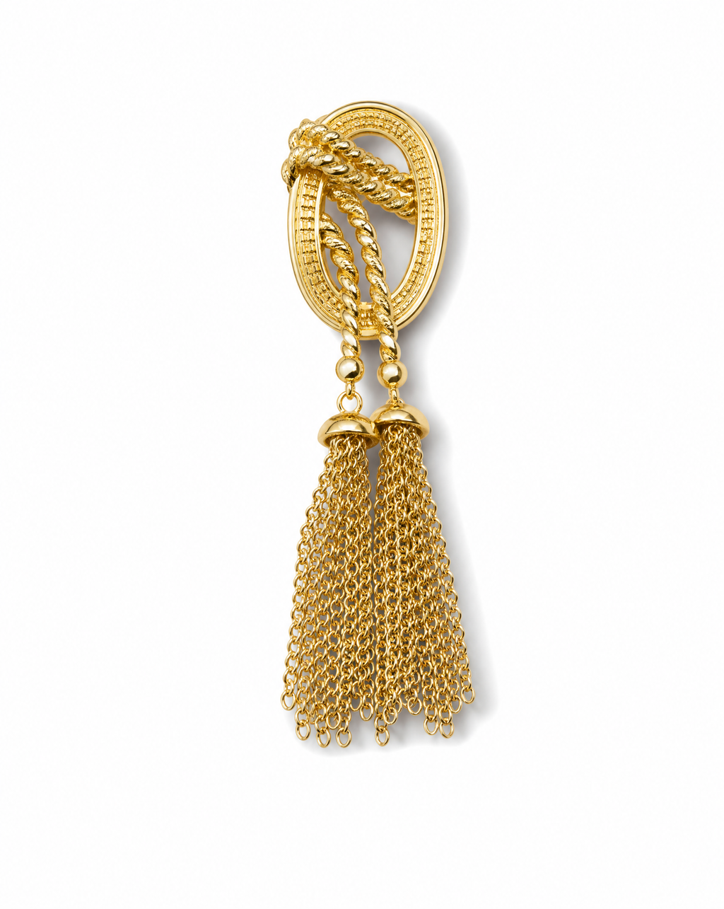 Golden Tassel Knot Brooch - Chain Fringe Statement Pin